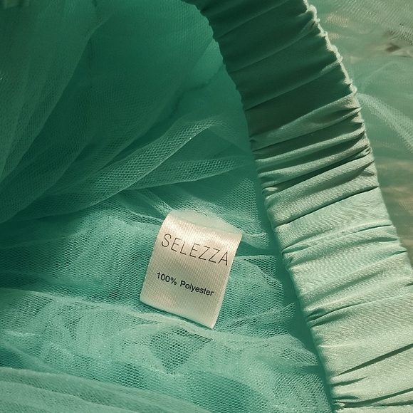 Selezza London Ruffled Mesh Crop Top in Aqua Size S - Picture 9 of 12